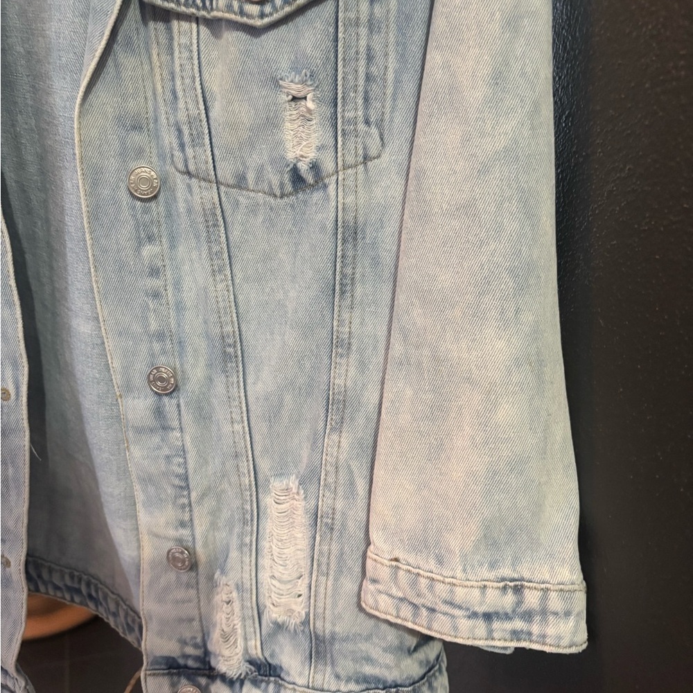 SHEIN Distressed Light Blue Jean Jacket - Picture 6 of 8